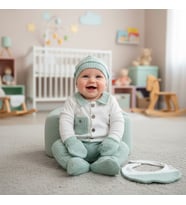 ERKEK BEBEK MİNİZEYN 0-3 AY ÖN CEPLİ DÜĞMELİ  5 Lİ SET %100 PAMUK (Orman Yeşili)