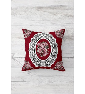 Bordo Vintage Desen Çift Tarafı Baskılı Gizli Fermuarlı Yastık Kılıfı Kırlent Koltuk Yastık Kılıfı