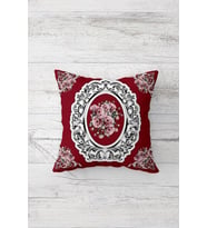 Bordo Vintage Desen Çift Tarafı Baskılı Gizli Fermuarlı Yastık Kılıfı Kırlent Koltuk Yastık Kılıfı