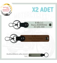Motorculara Özel, İsim Plaka ve B(+) Kan Grubu Yazılı Kişisel, x2' li Anahtarlık Set, Kahve-Beyaz-Gr