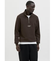 Jack & Jones JJESOHO HN NOOS Sweat  Fermuarlı Yarım Yaka Erkek Sweatshirt (Kahverengi)