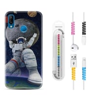 Huawei P20 Lite Mate 10 20 Lite Pro P40 Lite KılıfKablo Koruma Spiral Silikon Astronot ve Dünya 1759