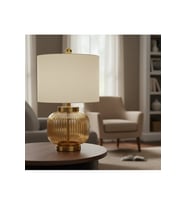 Bal Cam Amber Mat Atın Eskitme Kaplama Gold Metal Modern Abajur E27 Duy Krem Başlık Masa Lambası