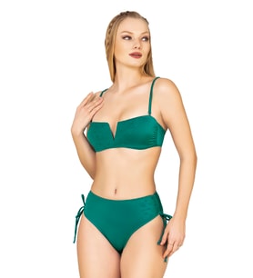 Endeep Kadın İp Detaylı Yeşil Yüksek Bel Bikini Takımı