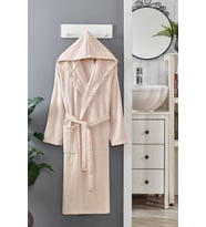 Kapüşonlu Unisex Banyo Bornozu %100 Soft Pamuklu Krem
