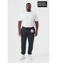 Erkek Büyük Beden N Logolu Paça Lastikli Rahat Kesim Jogger İnce Eşofman Altı SPR26BEA951-4 (Füme)