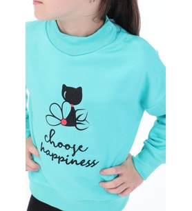 Toontoy Kız Bebek Baskılı Sweatshirt (Mint Yeşili)