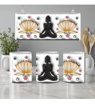 Lotus ve Yoga Severlere Özel İsimli Kupa Bardak, 3D Efektli Bohem Kupa Hediye, 330ml, Beyaz (Doğal Beyaz)