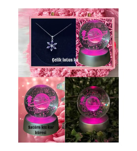 Kararmaz Mor Çelik Lotus Kolye Ve 3d Satürn Kız Kar Küresi Renk Değiştiren Küre Hediyelik