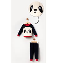 Panda Görselli Bebek & Çocuk Polar Kışlık Alt Üst Takım-Siyah