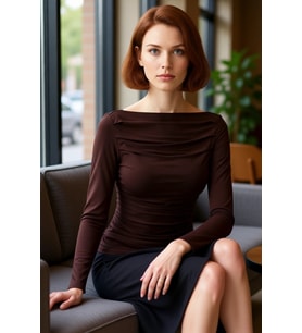 Kadın Bordo Kayık Yaka Drapeli Fitted Esnek Örme Uzun Kollu Bluz Smart Casual Günlük ve Gece
