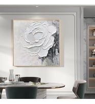 Tablolife Soyut Beyaz Gül 3D Yoğun Yağlı Boya Dokulu Tablo Gold Çerçeve