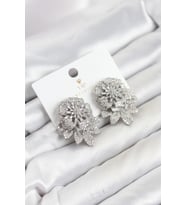 Gümüş Renk Zirkon Taşlı Çiçek Model Kadın Abiye Küpe