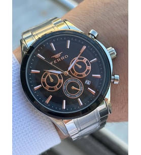 Ferro Çelik Kordon İç Fonksiyonları Aktif Chronograph 30 Mt Su Geçirmez Erkek Kol Saati EFM.1367.J2 (Gri - Siyah)