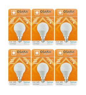 (6 Adet) Osaka 7W (50W) Beyaz Işık E14 Duylu (İnce Duy) Led Mini Ampul