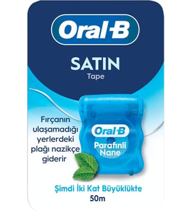 Oral-B Satin Tape Diş İpi, Plak Temizler, Parafinli Diş İpi, Nane Aroması, 50M
