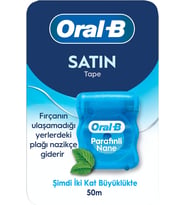 Oral-B Satin Tape Diş İpi, Plak Temizler, Parafinli Diş İpi, Nane Aroması, 50M
