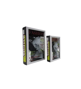 Lumienza Dekoratif Baskılı Ayna Kapaklı Ahşap Kitap Kutu AKSH-J1101-S2 SET (Çok Renkli)