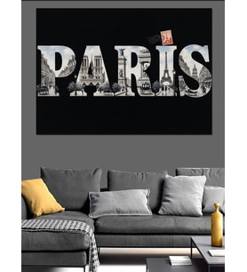 Eskitme Duvar Üzerine Paris Yazısı Dekoratif Kanvas - Mdf Ahşap Tablo