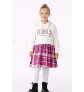 Kız Çocuk Sweatshirt Görünümlü Ekose Desenli Elbise-1710-