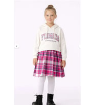 Kız Çocuk Sweatshirt Görünümlü Ekose Desenli Elbise-1710-