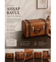 El Boyaması Ahşap Bavul  Dekoratif Vintage Sandık 49x31x22 cm