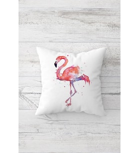 Flamingo Desenli Çift Tarafı Baskılı Gizli Fermuarlı Yastık Kılıfı Kırlent Koltuk Yastık Kılıfı (Beyaz)