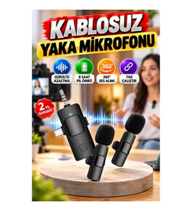 Kablosuz Yaka Mikrofonu – Gürültü Azaltma, 8 Saat Pil, 360° Ses Alımı