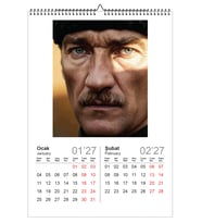 2027 MUSTAFA KEMAL ATATÜRK DUVAR TAKVİMİ-FOTOĞRAF KAĞIDINA BASKILI ÜSTTEN SPİRALLİ VE ASKILI A3 EBAT