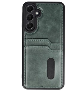 Galaxy A55 5G Kılıf Sara Kartvizitli Deri Kılıf - Koyu Yeşil