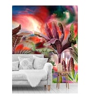 Dreamwall Tropik Ağaçlar Desenli Silinebilir Sağlıklı Tekstil Duvar Kağıdı (Çok Renkli)