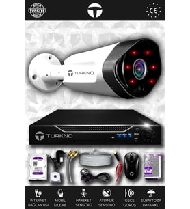 TURKNO 1 Kameralı Galia 1 Dış Kamera Set 100 GB HDD Full HD Gece Görüşlü Güvenlik Kamerası Sistemi