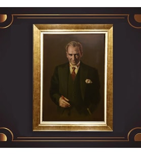 Altın Varaklı Çerçeveli Paspartulu Atatürk Tablo nl02A521 (Gold)