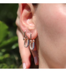 Tif Model Mavi DetayZirkon Taşlı Rose Gold Kaplama Gümüş Küpe