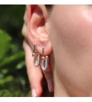Tif Model Mavi DetayZirkon Taşlı Rose Gold Kaplama Gümüş Küpe
