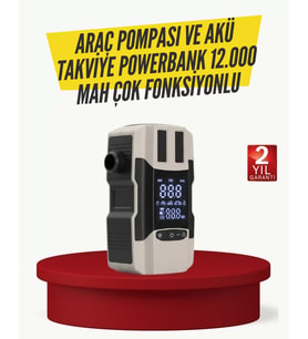 Araç Lastik Şişirme Pompası Ve Akü Takviye Powerbank Bir Arada