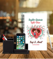 Sevgililer Gününe Özel Ahşap Defter Kalem & Deri Kaplama Kalemlik Hediye Seti 3
