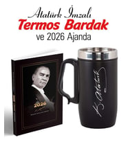 Atatürk İmza Baskılı Kulplu Termos Bardak ve 2026 Atatürk Ajanda - Ayraç - Kartpostal