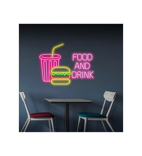 FOOD AND DRINK Yazılı ve Şekilli Neon Tabela