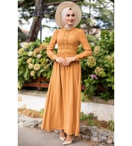 Feiza Collection Bebe Yaka Tesettür Elbise - Hardal