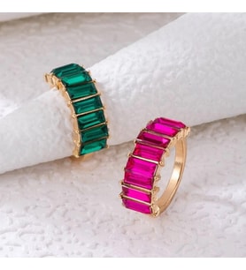 2li Baget Rhinestone Kaya Kristali Elmas Yüzük Seti (Karışık)
