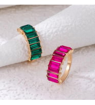 2li Baget Rhinestone Kaya Kristali Elmas Yüzük Seti (Karışık)