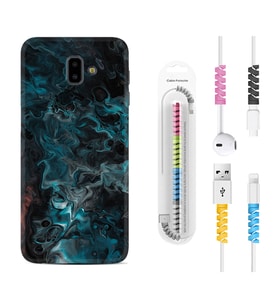 Samsung J6 Plus J7 Prime J7 Pro M20 Kılıf Kablo Koruma Spiral Silikon Colorful Abstract 1384