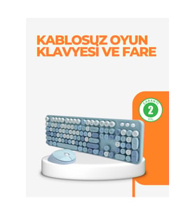 Kablosuz Retro Klavye ve Mouse Seti – 104 Tuşlu Sevimli Tasarım
