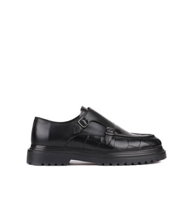 Shoetyle - Siyah Croco Deri Tokalı Erkek Klasik Ayakkabı 250-1616