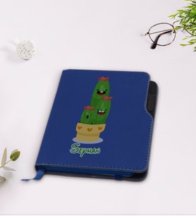 BK Gift Kişiye Özel Kaktüs Tasarımlı Lacivert Termo Deri Defter-9