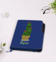 BK Gift Kişiye Özel Kaktüs Tasarımlı Lacivert Termo Deri Defter-9