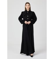Fular Yaka Kuşaklı Elbise - Siyah