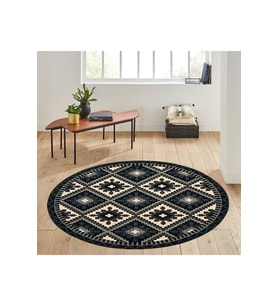 Eliana Home Baskılı, Yıkanabilir Kaymaz Taban Yuvarlak Halı LNA7173 120x120 cm (Siyah)