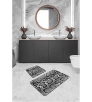 Silver Krokodil Desen Banyo Halısı Klozet Paspas Seti BS338